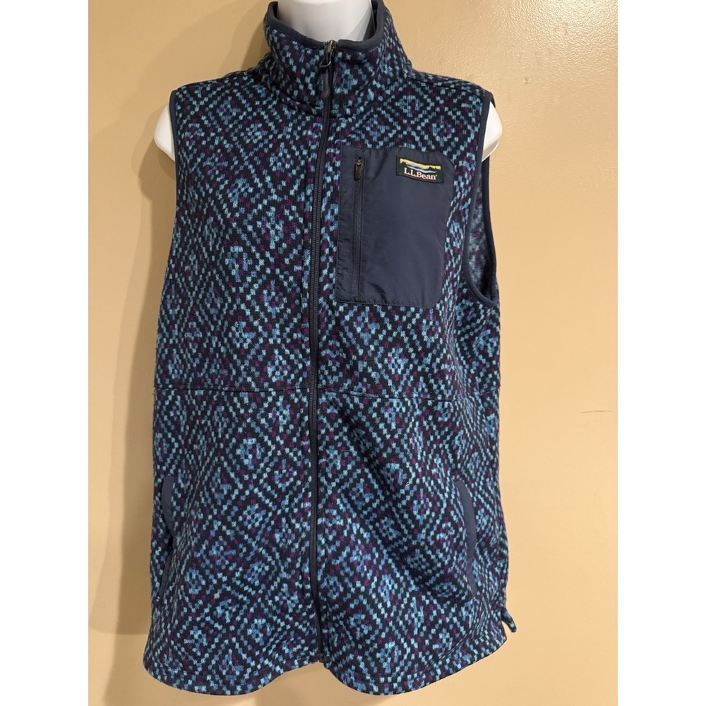 L.L. Bean Women's Geometric Pattern Full Zip Vest Blue Purple Black Size L